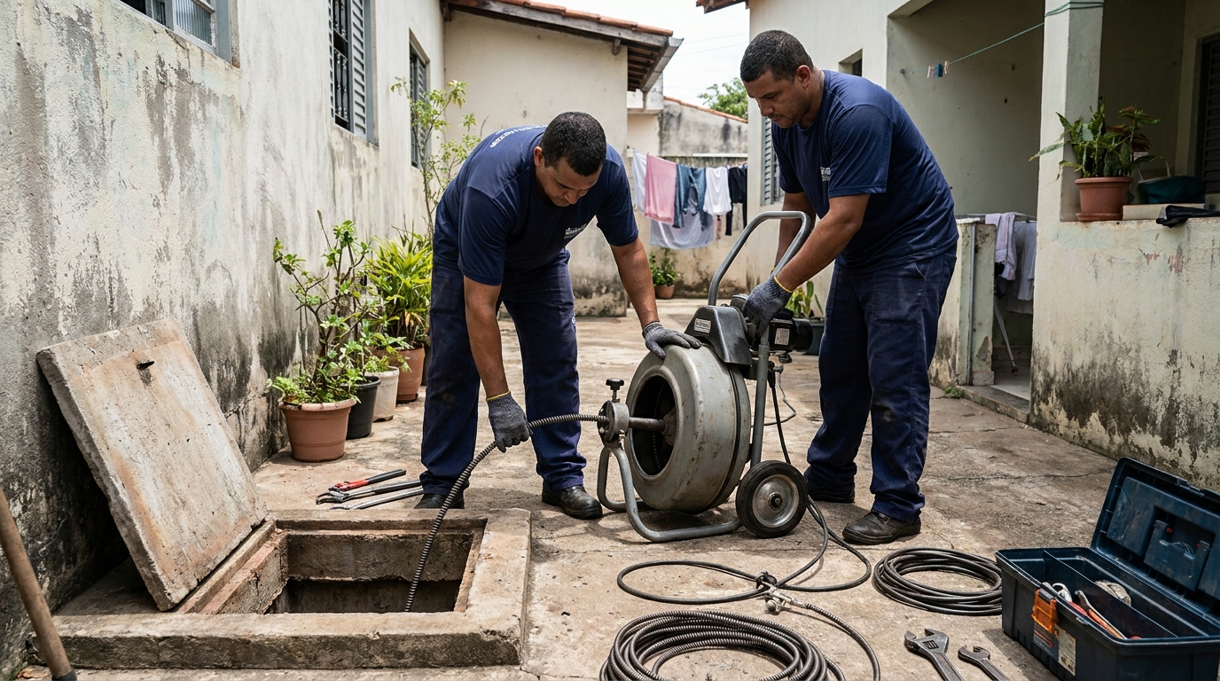 Desentupimento de Coluna Sanitária em Barcelona, Sorocaba‑SP